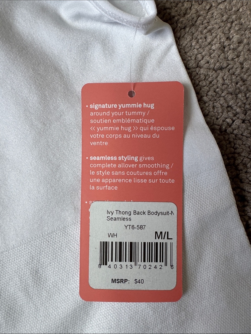 Yummie Heather Thomson Ivy Seamless Bodysuit SIZE M/L White Thong Shapewear NWT - Picture 4 of 7